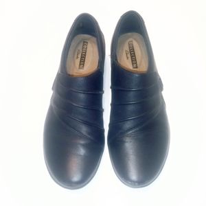 Clark's blue slip on loafers with comfy platform